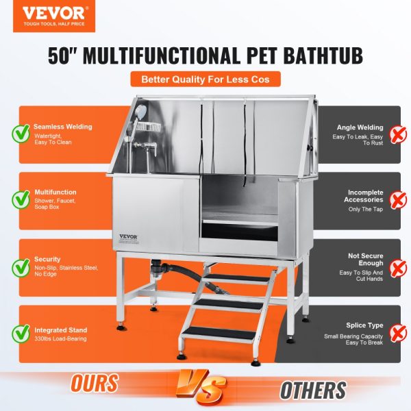 50 Pet Dog Bathing Station with Stainless Steel Grooming Tub, Stairs, Soap Dish, Faucet, and Accessories for Large, Medium, Small Pets, Home Use - Image 2