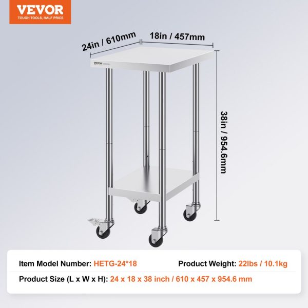 Stainless Steel Work Table 24x18x38 Inch with 4 Wheels 3 Adjustable Height Levels Heavy Duty Commercial Kitchen Food Prep Table Silver - Image 7