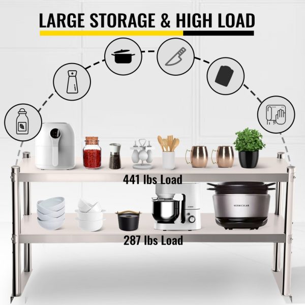Stainless Steel Double Deck Prep Table Shelf, 60x12 Inches, Adjustable Height for Kitchen & Workshop - Image 4