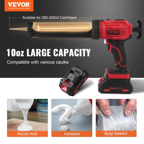 Wireless Caulking Gun 10oz/300ml 20V Electric with 4-Speed Adjustable Anti-Drip LED Light Fast Charger 2.0AH Battery for Filling Sealing - Image 2