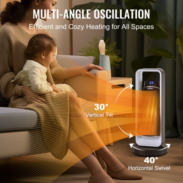 Electric Space Heater with Remote Thermostat, 1000W 1500W 2-Speed Adjustable Quiet Ceramic Heater with Fan, 20in Tip-Over Protection, Compact Design for Office Room Desk Indo - Image 5