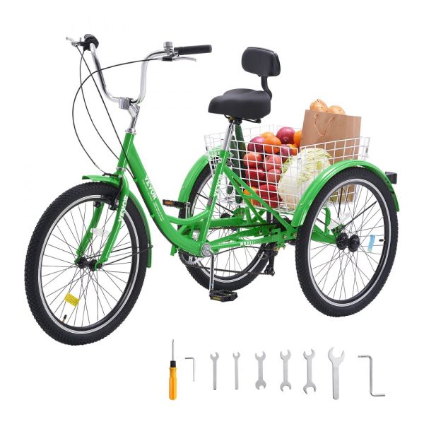 7-Speed Carbon Steel Adult Tricycle with Basket and Adjustable Seat for Seniors, Women, Men Green