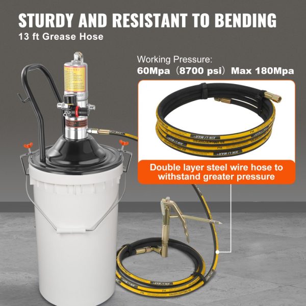 50:1 Air Operated Grease Pump with 13ft High Pressure Hose, Pneumatic Grease Gun with Barrel Cap, Portable Lubrication Pump featuring 360° Rotating Gun Head - Image 4