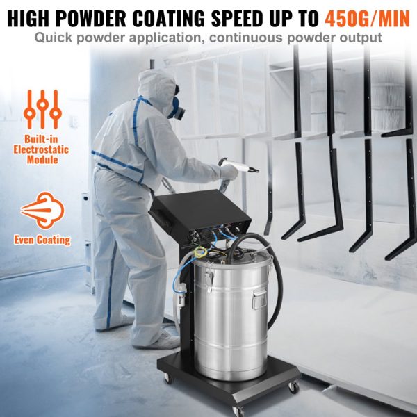 40W 100KV Electrostatic Powder Coating System 50L Hopper 450g Per Minute Coating Machine with Spray Gun and Trolley Base for Indoor Outdoor Use - Image 4