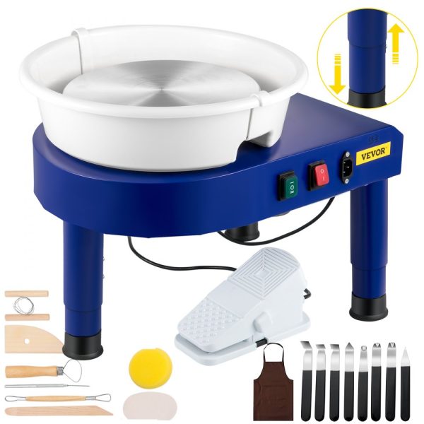 Pottery Wheel 14-inch Electric Ceramic Sculpting Machine 0-300 RPM Speed Detachable Foot Pedal Lift Table 0-7.8in Height DIY Art Craft Tool Kit
