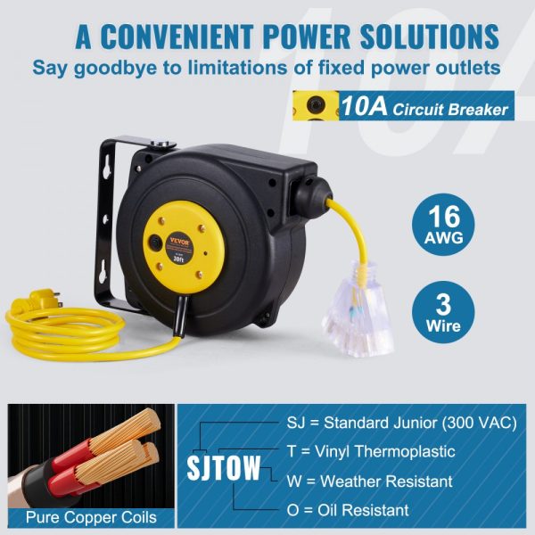 Retractable Extension Cord Reel Power Cord Reel 30FT 16AWG/3C SJTOW - Image 4
