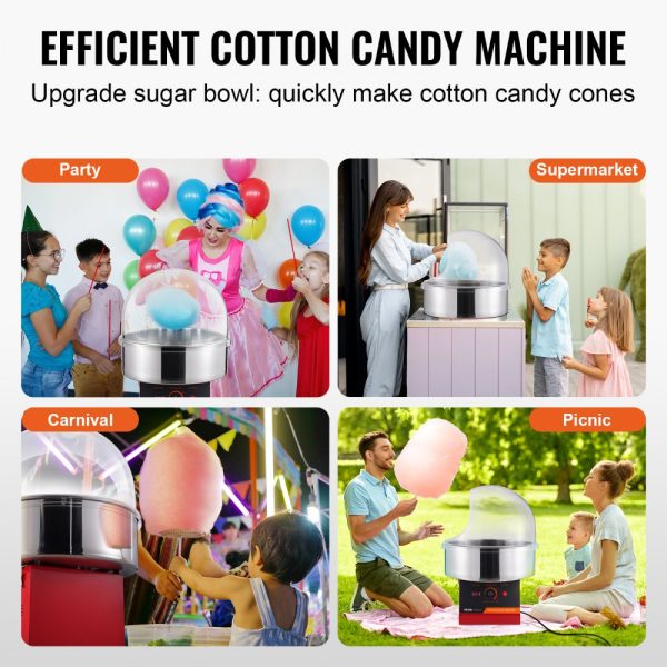1000W Electric Candy Machine for Home & Commercial Use with Stainless Steel Bowl and Sugar Scoop, Perfect for Family Gatherings and Birthday Parties - Red - Image 6