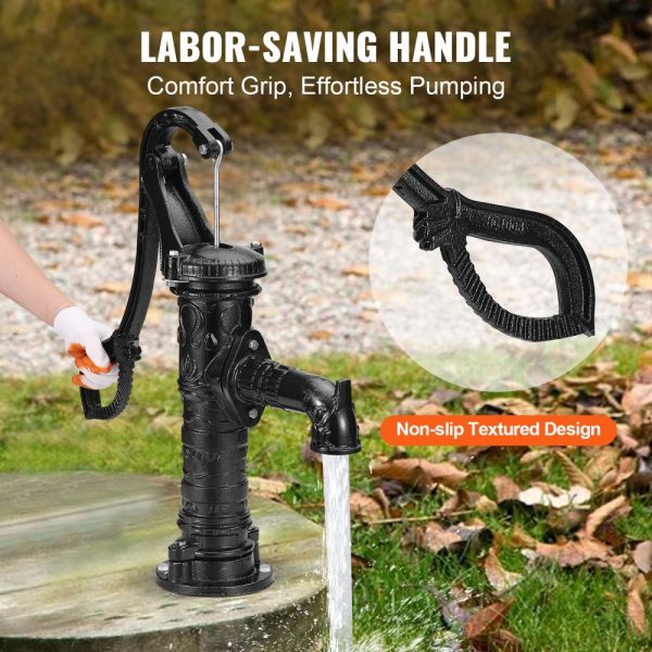 Black Cast Iron Hand Water Pump for Yard & Garden 14.6x5.9x25.6in with 0.5-Inch Mounting Holes - Image 5