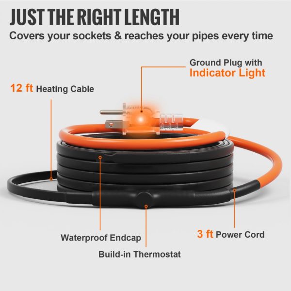 Self-Regulating Pipe Heating Cable 12FT 5W/FT Heat Tape with Thermostat - Image 5