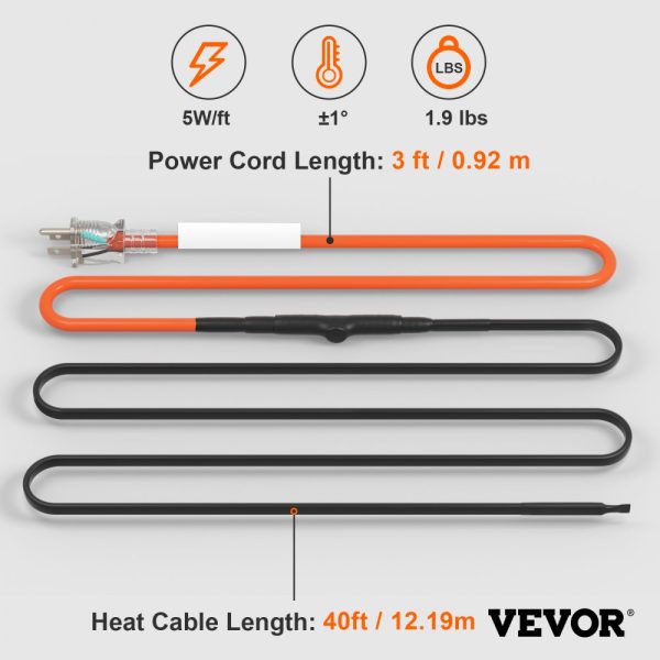 Self-Regulating Pipe Heating Cable 40FT 5W/FT Heat Tape with Thermostat - Image 7