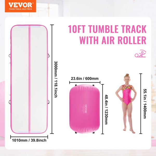 2-Piece Inflatable Gymnastics Air Mat Set with Electric Pump Tumble Track and Air Roller Barrel for Home Gym Yoga Training - Image 2
